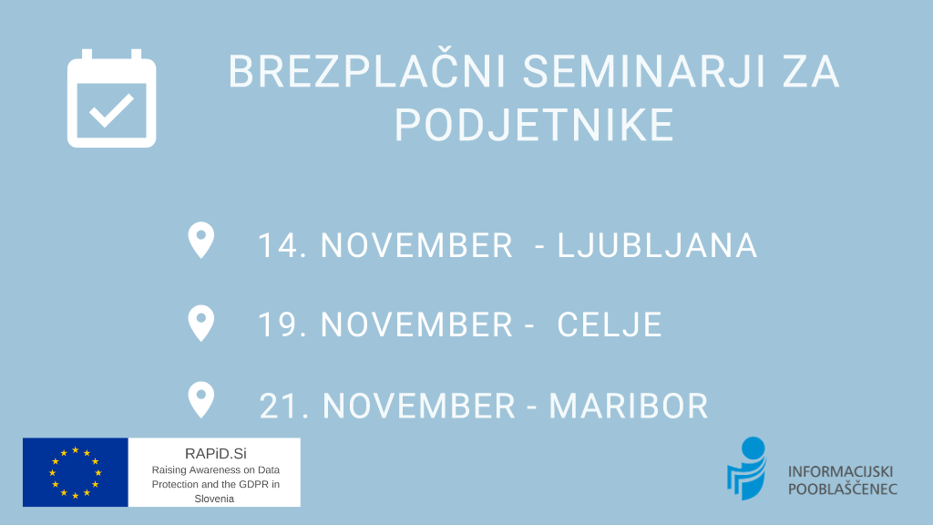 Napoved brezplačnih seminarjev v Ljubljani (14. november), Celju (19. november) in Mariboru (21. november).
