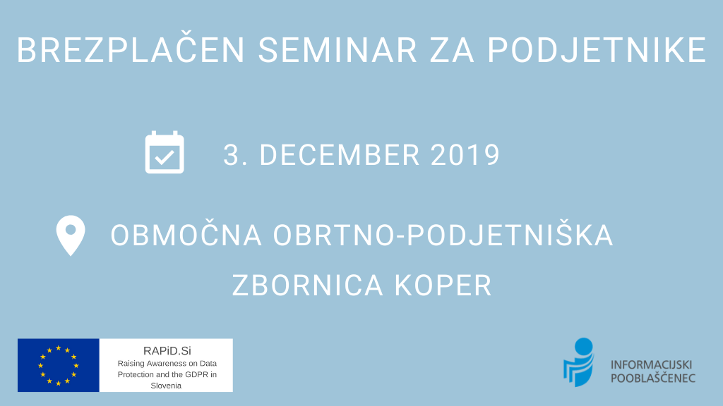 Napoved brezplačnega seminarja v Kopru, 3. decembra.
